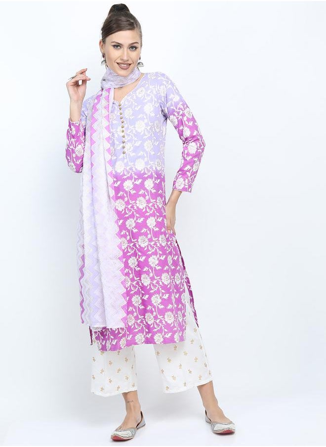 Vishudh Women Multi-Colored Printed Kurta Set with Palazzo Pants and Dupatta by Styli  - Image 4