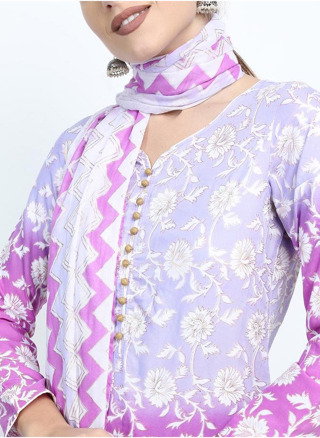 Vishudh Women Multi-Colored Printed Kurta Set with Palazzo Pants and Dupatta by Styli  - Image 5