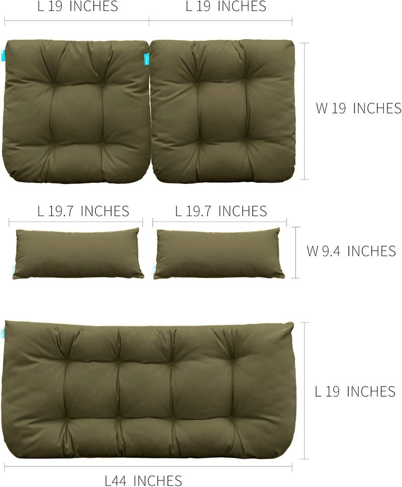 QILLOWAY Outdoor Patio Wicker Seat Cushions Group Loveseat/Two U-Shape/Two Lumbar Pillows for Patio Furniture,Wicker Loveseat,Bench,Porch,All Weather, Settee of 5 (SAGE/Army Green) - Image 2