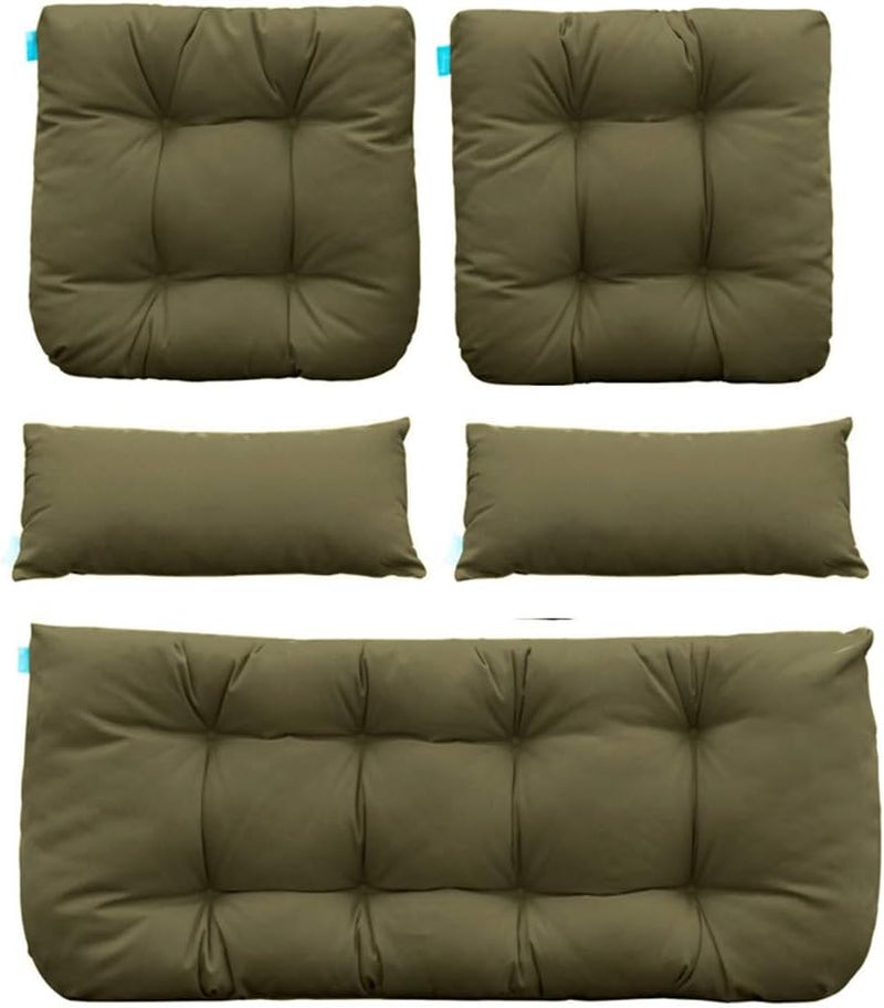 QILLOWAY Outdoor Patio Wicker Seat Cushions Group Loveseat/Two U-Shape/Two Lumbar Pillows for Patio Furniture,Wicker Loveseat,Bench,Porch,All Weather, Settee of 5 (SAGE/Army Green) - Image 1