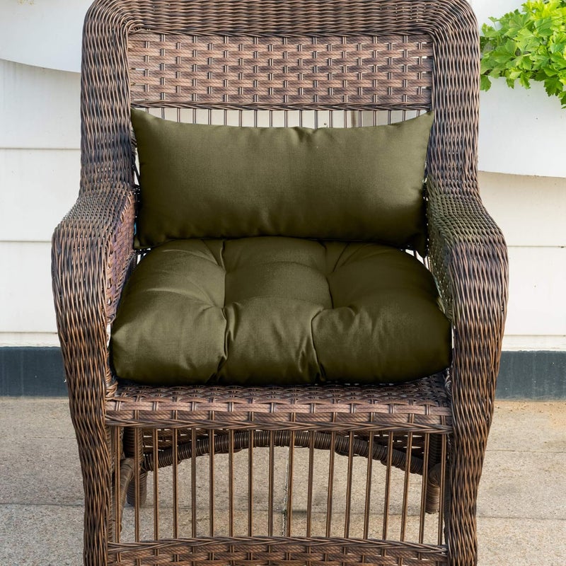 QILLOWAY Outdoor Patio Wicker Seat Cushions Group Loveseat/Two U-Shape/Two Lumbar Pillows for Patio Furniture,Wicker Loveseat,Bench,Porch,All Weather, Settee of 5 (SAGE/Army Green) - Image 5