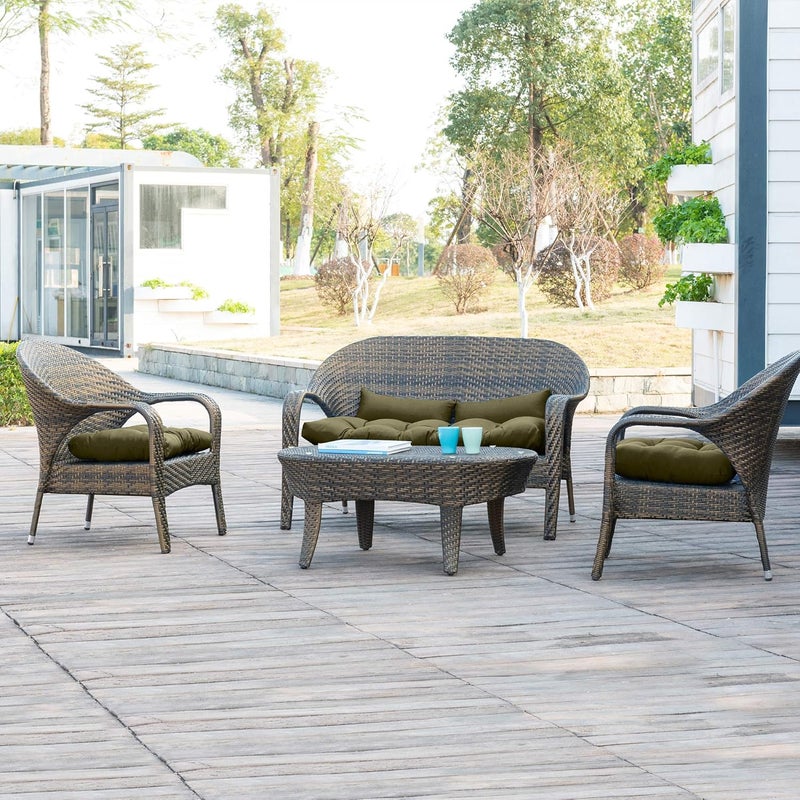 QILLOWAY Outdoor Patio Wicker Seat Cushions Group Loveseat/Two U-Shape/Two Lumbar Pillows for Patio Furniture,Wicker Loveseat,Bench,Porch,All Weather, Settee of 5 (SAGE/Army Green) - Image 4