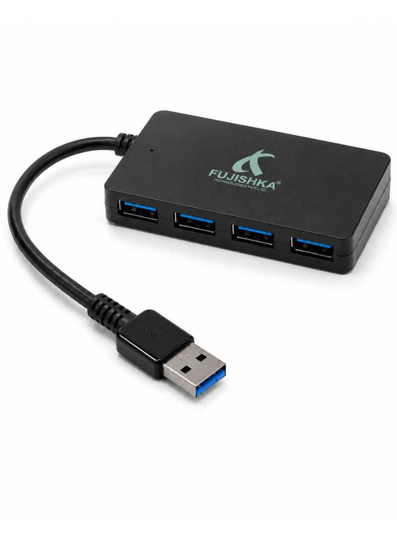FUJISHKA 4 Port USB 3.0 Hub for Laptop and Desktop PC - Black - Image 1