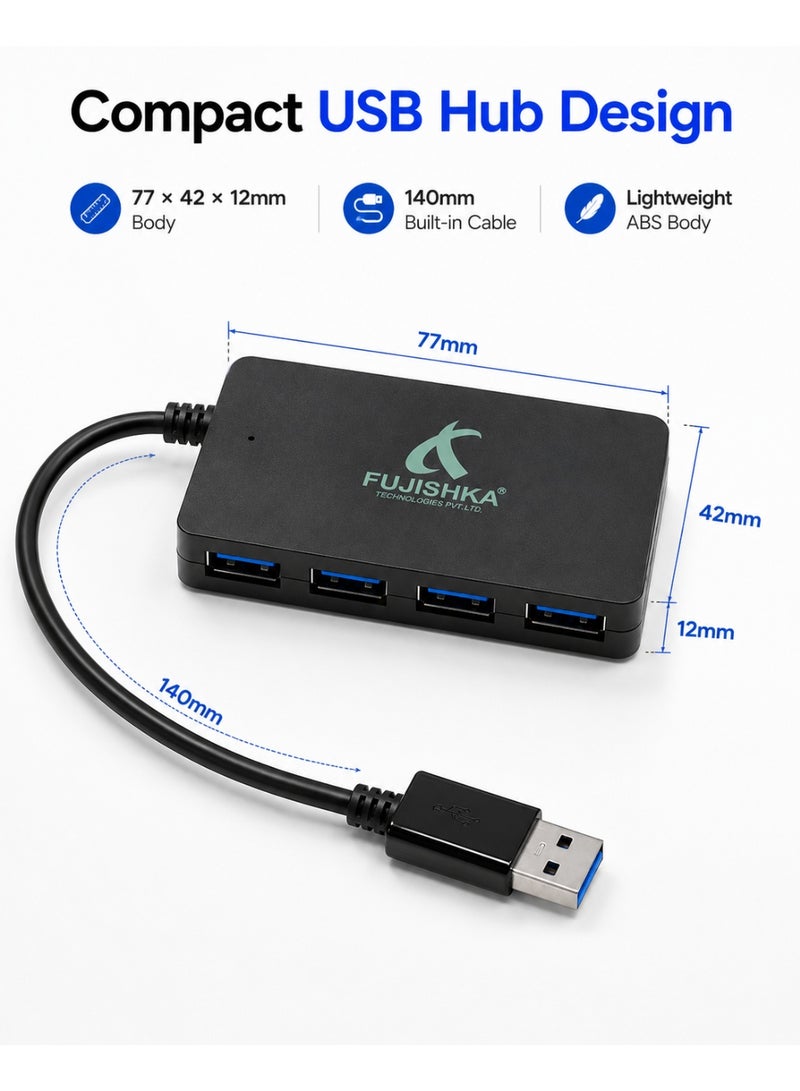 FUJISHKA 4 Port USB 3.0 Hub for Laptop and Desktop PC - Black - Image 3