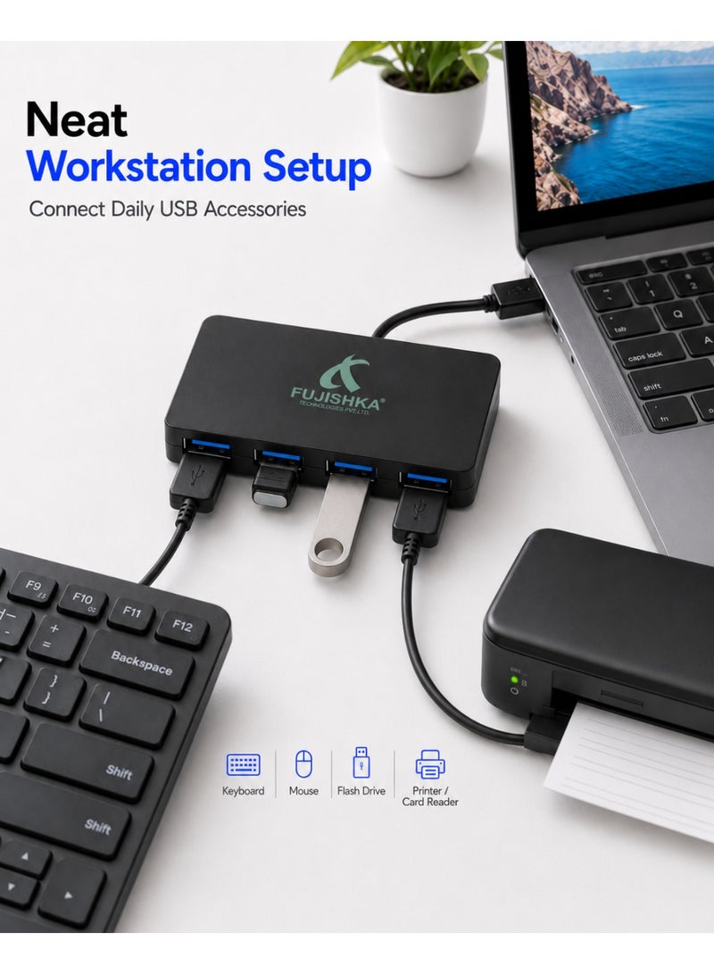 FUJISHKA 4 Port USB 3.0 Hub for Laptop and Desktop PC - Black - Image 4