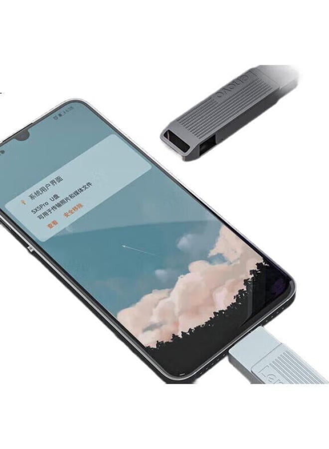 Lenovo Lenovo 128Gb Phone Solid State Usb Flash Drive, Type-C/Usb3.2 Dual Interface Rotating Flash Drive, Compatible With Phones And Computers, Read Speed 500Mb/S, Sx5Pro Series, Gray - Image 3