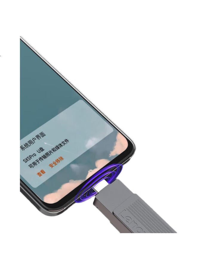 Lenovo Lenovo 128Gb Phone Solid State Usb Flash Drive, Type-C/Usb3.2 Dual Interface Rotating Flash Drive, Compatible With Phones And Computers, Read Speed 500Mb/S, Sx5Pro Series, Gray - Image 2