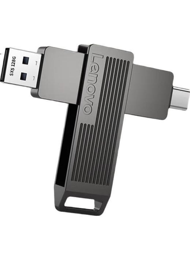 Lenovo Lenovo 128Gb Phone Solid State Usb Flash Drive, Type-C/Usb3.2 Dual Interface Rotating Flash Drive, Compatible With Phones And Computers, Read Speed 500Mb/S, Sx5Pro Series, Gray - Image 1