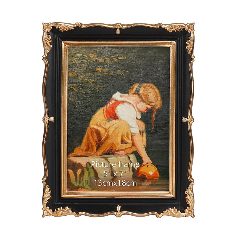 PHAREGE Vintage Picture Frame 5x7 Black Gold, 5 by 7 Ornate Decorative Antique Frame with Mat for 4x6 Photo, Fancy Matted Frame for Desktop or Wall, Horizontal or Vertical - Image 1