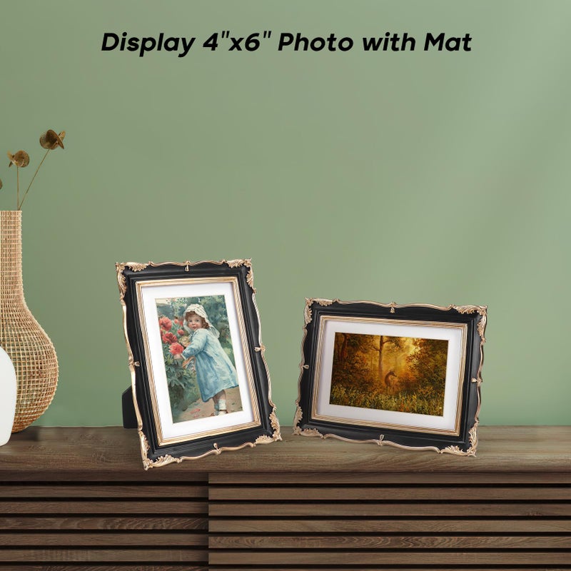 PHAREGE Vintage Picture Frame 5x7 Black Gold, 5 by 7 Ornate Decorative Antique Frame with Mat for 4x6 Photo, Fancy Matted Frame for Desktop or Wall, Horizontal or Vertical - Image 5
