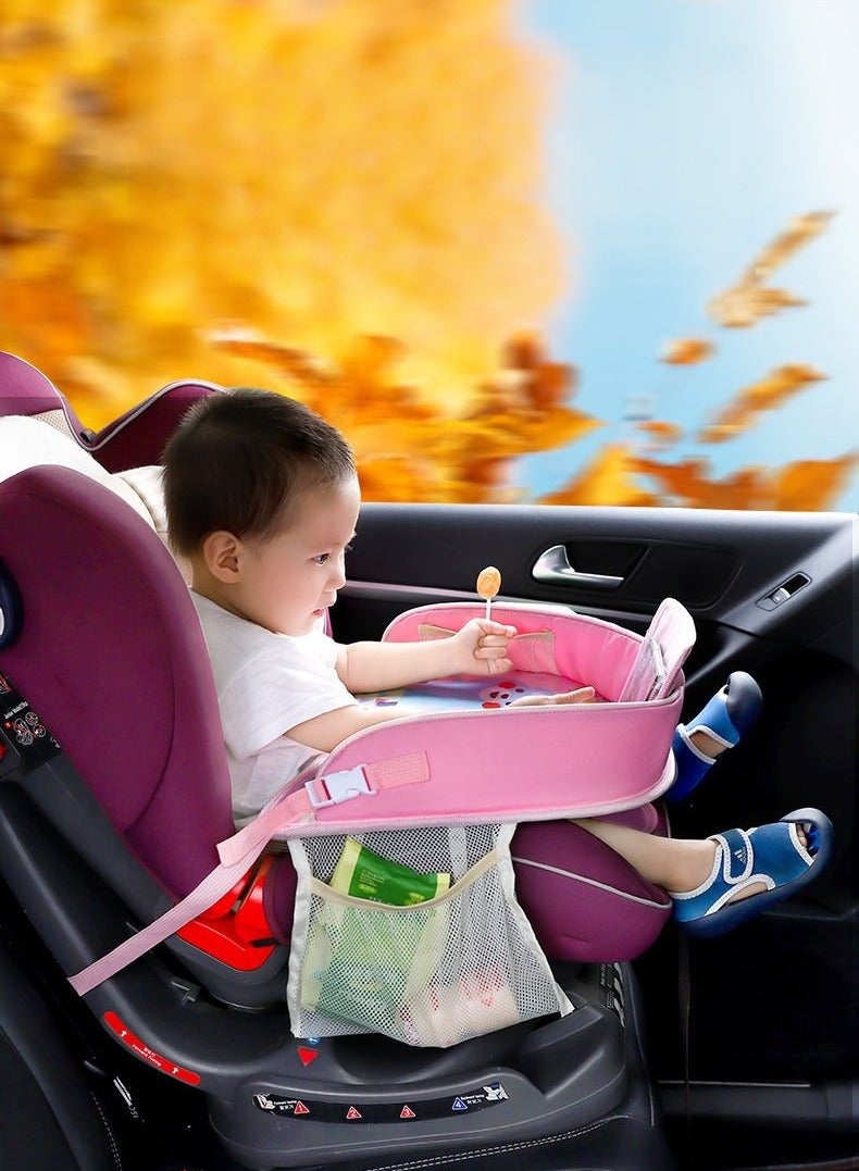 Travel Tray for Car Transparent Erasable Drawing Surface Seat Travel Tray with Mesh Pockets, Car Seat Activity Play Tray Organizer for Children Toddler  - Image 2