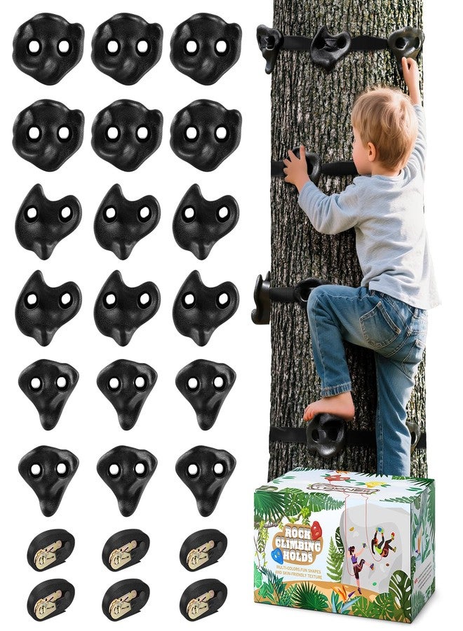TOPNEW 18PCS Ninja Tree Climbing Holds and 6 Sturdy Ratchet Straps for Kids Tree Climbing, Large Climbing Rocks for Outdoor Ninja Warrior Obstacle Course Training - Image 1