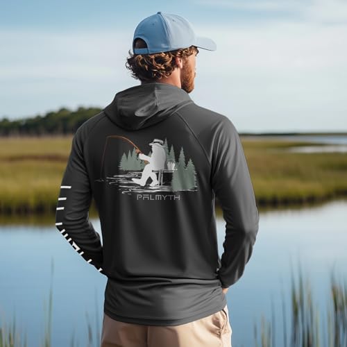 Palmyth Fishing Shirts for Men Long Sleeve UPF 50 Sun Protection Fishing Hoodie with UV Vented Neck Gaiter Charcoal Bigfoot Hat M - Image 3