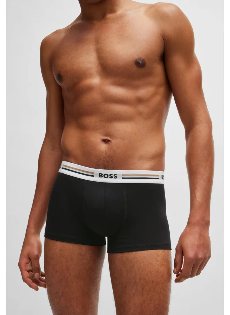 BOSS Three-pack of stretch trunks with signature-stripe waistbands