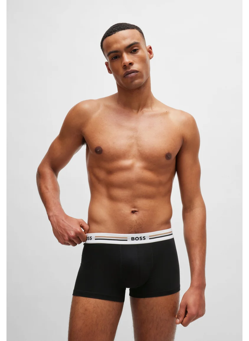 BOSS Three-pack of stretch trunks with signature-stripe waistbands