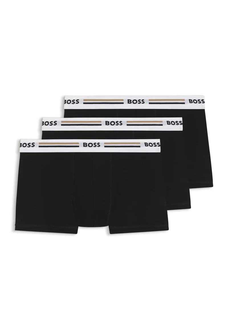 BOSS Three-pack of trunks with logo and stripe waistbands