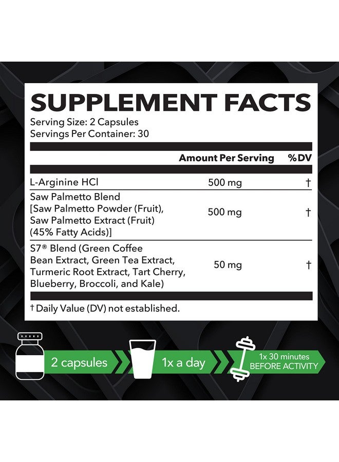 L Arginine Saw Palmetto For Men With S7 Plantbased Ingredient Blend For Nitric Oxide Boost ; Increases Blood Flow And Improves Prostate Support ; Active Male Supplement ; 60 Vegan Capsules