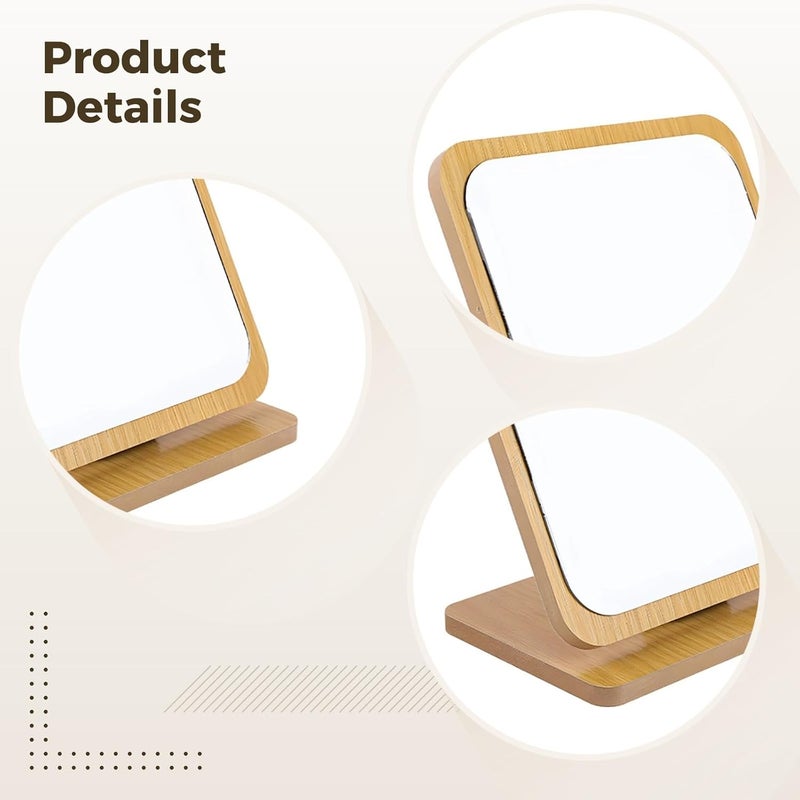 Integrated practical design Countertop Mirror for Bedroom, Smooth Rotatable Wooden Table Makeup Mirror Flat working surface - Image 4