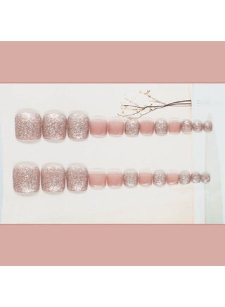 Nude Apricot Glitter Toe Press - on Nails for Summer Beach Vibe - view 2