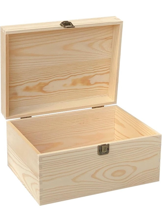 Horoof Market Unfinished Wooden Storage Box with Hinged Lid, DIY Craft Project Box, Natural Wood for Keepsakes, Jewelry, and Home Décor, 27x20x14.5 cm  - Image 1