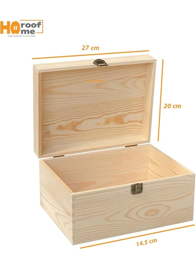 Horoof Market Unfinished Wooden Storage Box with Hinged Lid, DIY Craft Project Box, Natural Wood for Keepsakes, Jewelry, and Home Décor, 27x20x14.5 cm  - Image 4
