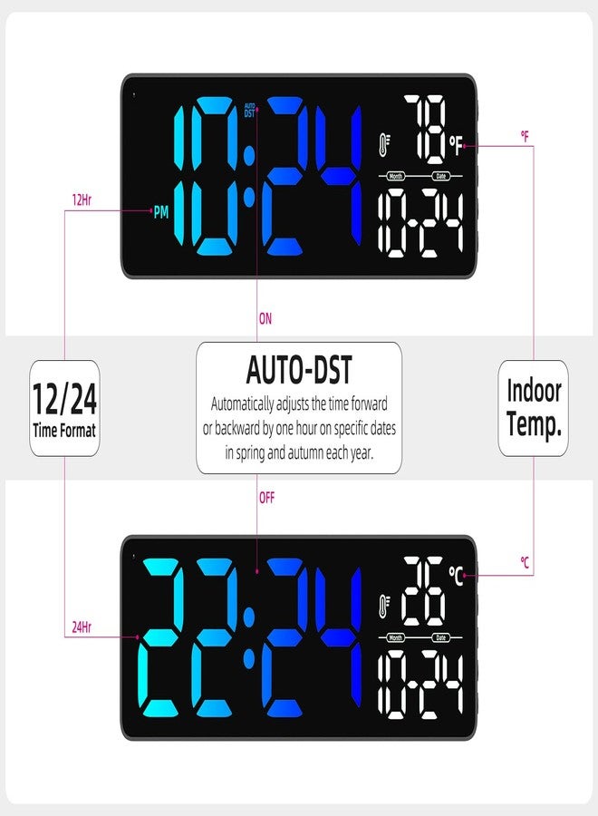 XUANZIT Large LED Digital Wall Clock with Date, Temperature, Auto-Brightness, Auto-DST | Big Digital Clock for Bedroom, Desk, Classroom, Living Room, Kitchen, Office, Gym, Farmhouse, Xmas Gift for Seniors - Image 5