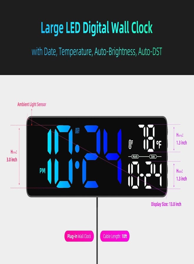 XUANZIT Large LED Digital Wall Clock with Date, Temperature, Auto-Brightness, Auto-DST | Big Digital Clock for Bedroom, Desk, Classroom, Living Room, Kitchen, Office, Gym, Farmhouse, Xmas Gift for Seniors - Image 3