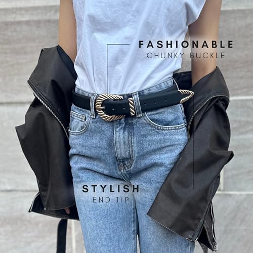 CITRUSY Boutique Western Belt 2-Pack | Country Western Fashion Cowgirl Belts for Women | Cute Chunky Gold Western Belt Buckle | Cream and Black PU Leather Belts (Rodeo Pack | Size XS-S) - Image 3