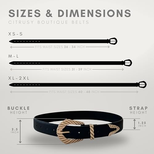 CITRUSY Boutique Western Belt 2-Pack | Country Western Fashion Cowgirl Belts for Women | Cute Chunky Gold Western Belt Buckle | Cream and Black PU Leather Belts (Rodeo Pack | Size XS-S) - Image 5