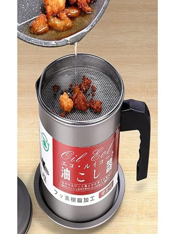 Mishrit Metal Oil Filter Pot | Bacon Grease Container with Strainer, Used Cooking Oil Container Kitchen Frying Oil Container Tank Pot Strainer Filter 1.4L (Pack of 1). - Image 2