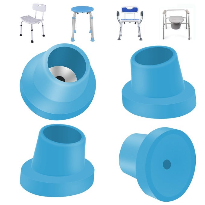 4 PCS REPLACEMENT FEET FOR BATH CHAIR SHOWER CHAIR LEG CAPS HEAVY DUTY SLOPE RUBBER FEET PAD FOR SHOWER CHAIR BATH SEAT SHOWER STOOLS (BLUE, 1-1/8")