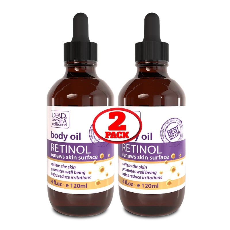 Dead Sea Collection Body Oil for Dry Skin - Retinol & Vitamin E, A Moisturizing Oil for Face, Anti-Aging - Skin Elasticity Support, Renews Skin Surface & Softens Pack of 2 (4 Fl. Oz Each) - Image 1