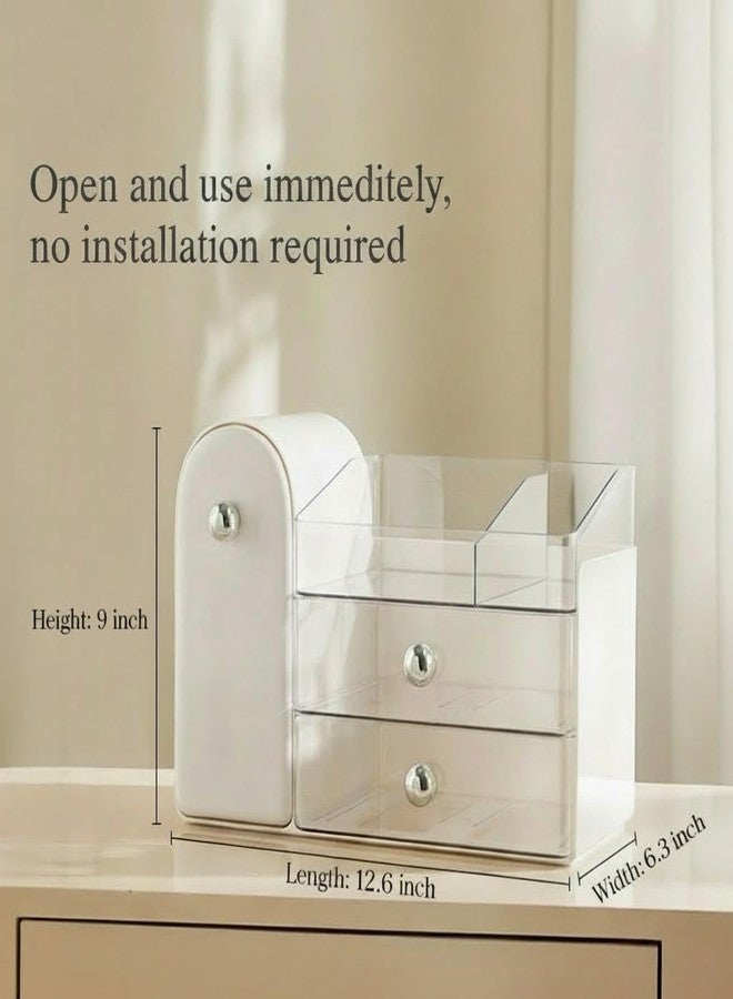 Bird&Fish Makeup Organizer with Sliding Brush Holder, Clear Skincare Organizer with Drawers, Bathroom Countertop Organizer, Sturdy Cosmetic Storage Case for Vanity, Dresser (White) - Image 5