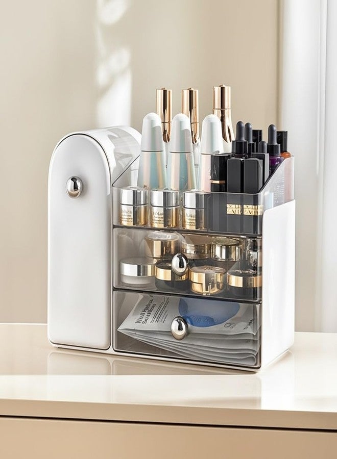 Bird&Fish Makeup Organizer with Sliding Brush Holder, Clear Skincare Organizer with Drawers, Bathroom Countertop Organizer, Sturdy Cosmetic Storage Case for Vanity, Dresser (White) - Image 2