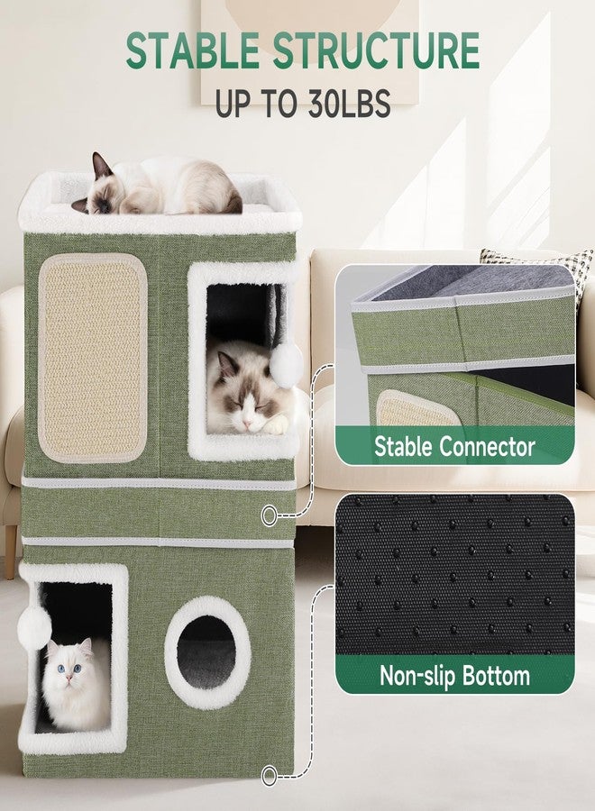 Shikha 2-Storey Cat House for Indoor Cats, Separate Into 2 Large Cat Bed Cave with Hideaway Condos, Scratch Pads, Hanging Balls, Foldable Indoor Cat House, Cat Cube for Multiple Cats Kitten, Green - Image 5