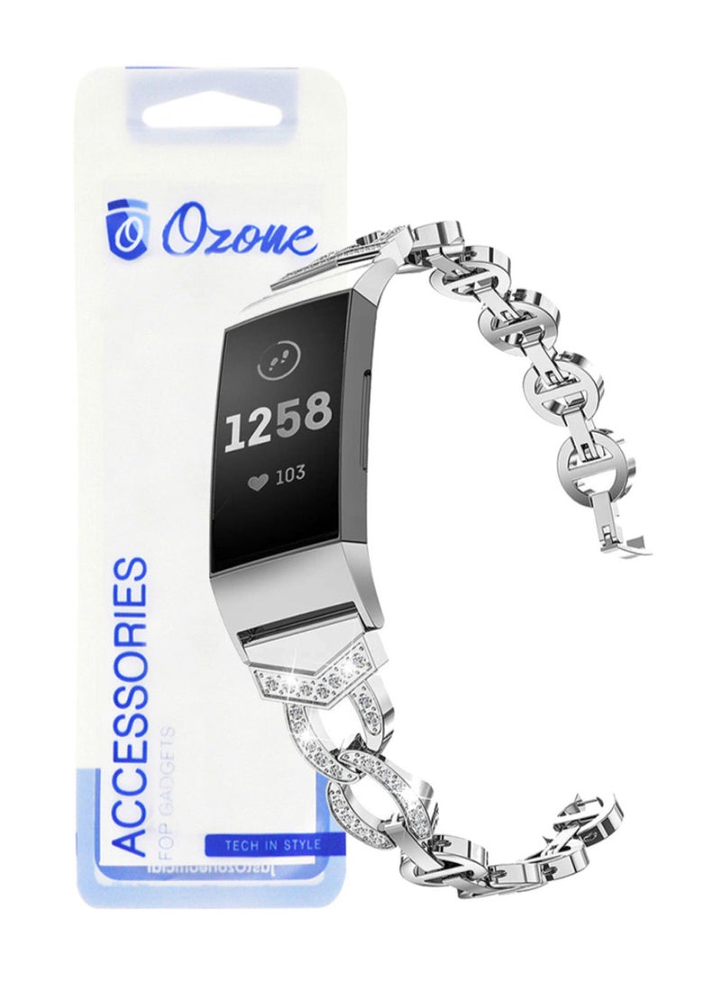 Rhinestone Bracelet Adjustable Replacement Wrist Watch Band For Fitbit Charge 3 Silver - Image 2