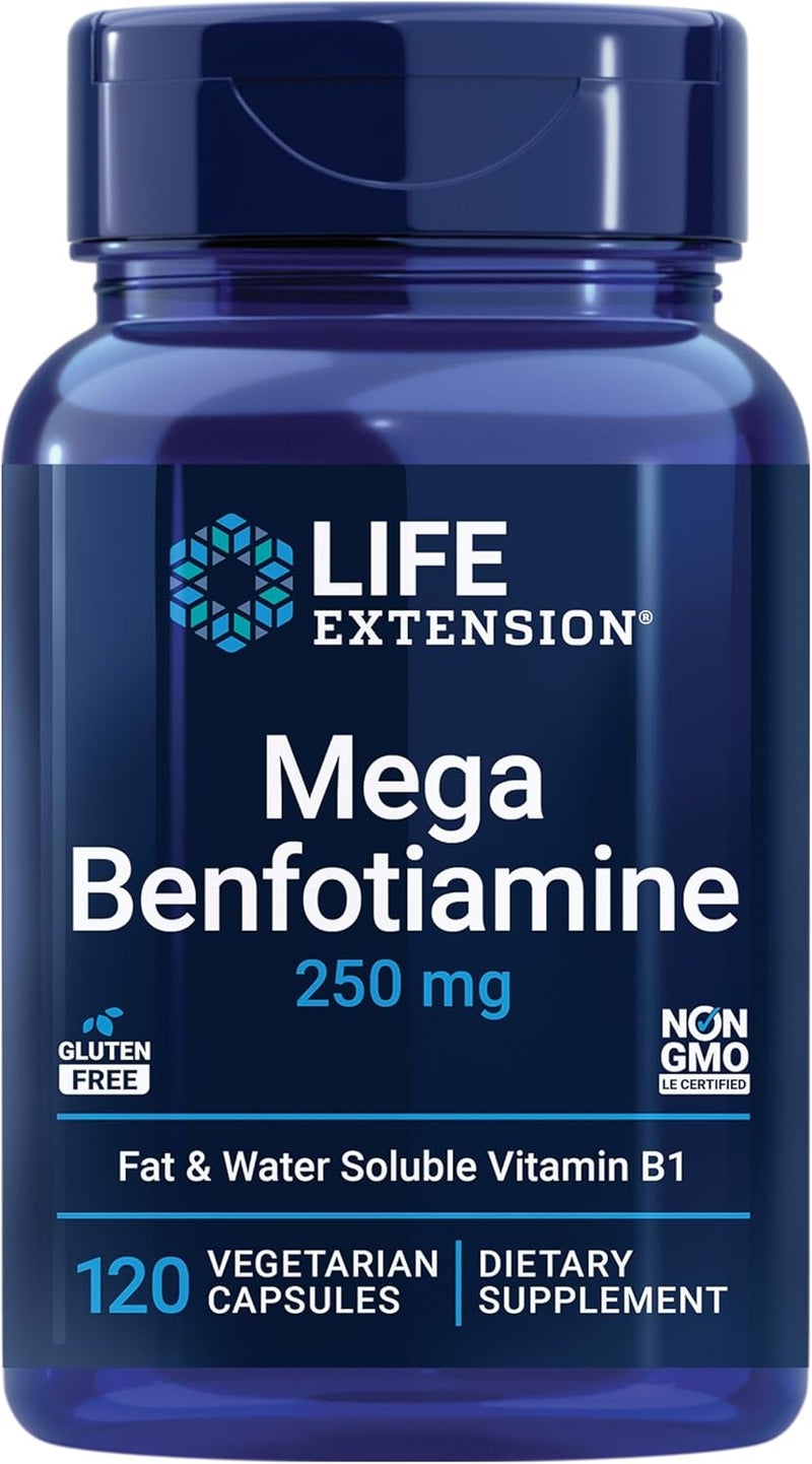 Life Extension Mega Benfotiamine 250 mg a FatSoluble Form of thiamine Healthy Metabolism Ultrabioavailable Vitamin B1 high Potency GlutenFree NonGMO Vegetarian 120 Capsules - Image 1