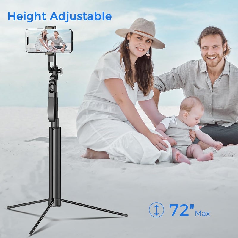 Liphisy Long lasting universal build Selfie Stick Travel Tripod for Cell Phone with Remote Control and Phone Holder, Extendable Selfie Stick for iPhone, iPhone Tripod for Video Recording, 72 Inch, Black Hot & cold climate compatible - Image 3
