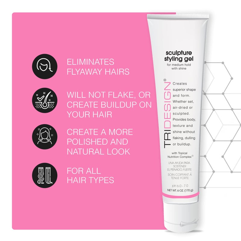 TRIDESIGN Sculpture Hair Styling Gel â€“ Strong Hold for All Hair Types, Flake-Free Formula for a Wet Look, Curl Definition, or Textured Style â€“ 6 oz - Image 2