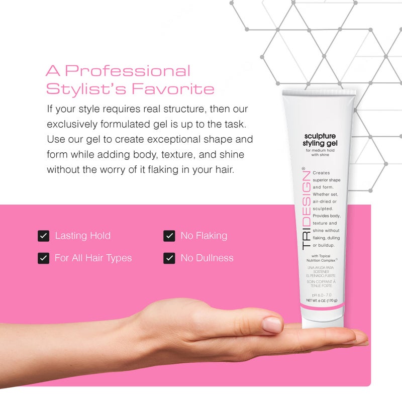 TRIDESIGN Sculpture Hair Styling Gel â€“ Strong Hold for All Hair Types, Flake-Free Formula for a Wet Look, Curl Definition, or Textured Style â€“ 6 oz - Image 3