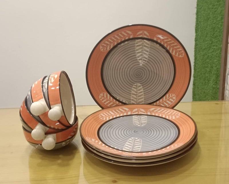 caffeine Ceramic Handmade Orange Leaf Combo Dinner Set (Set of 8) - Image 2