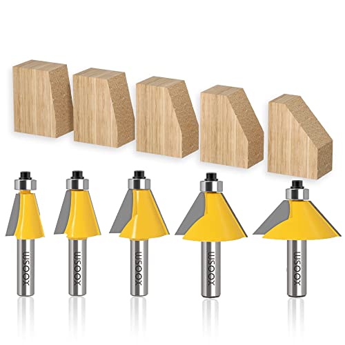 WSOOX 5PCS Chamfer Router Bits with 1/2" Shank Bevel Edge Forming Router bits (11.25°,15°,22.5°,30°,45°.) - Image 1