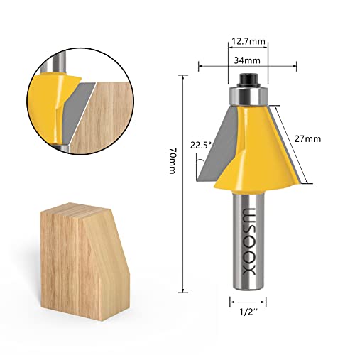 WSOOX 5PCS Chamfer Router Bits with 1/2" Shank Bevel Edge Forming Router bits (11.25°,15°,22.5°,30°,45°.) - Image 4