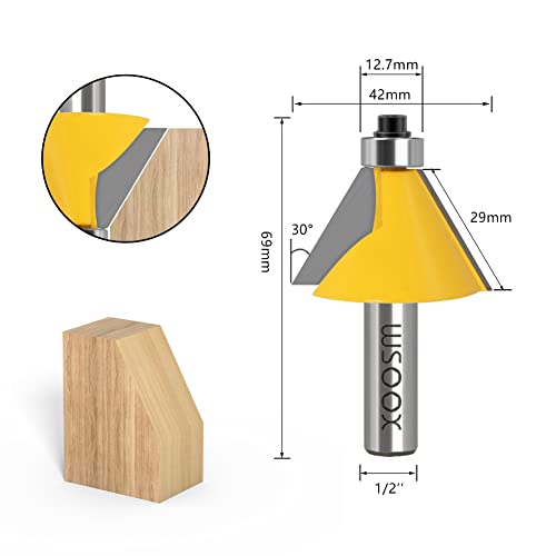 WSOOX 5PCS Chamfer Router Bits with 1/2" Shank Bevel Edge Forming Router bits (11.25°,15°,22.5°,30°,45°.) - Image 5