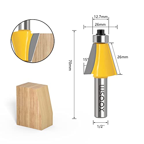 WSOOX 5PCS Chamfer Router Bits with 1/2" Shank Bevel Edge Forming Router bits (11.25°,15°,22.5°,30°,45°.) - Image 3