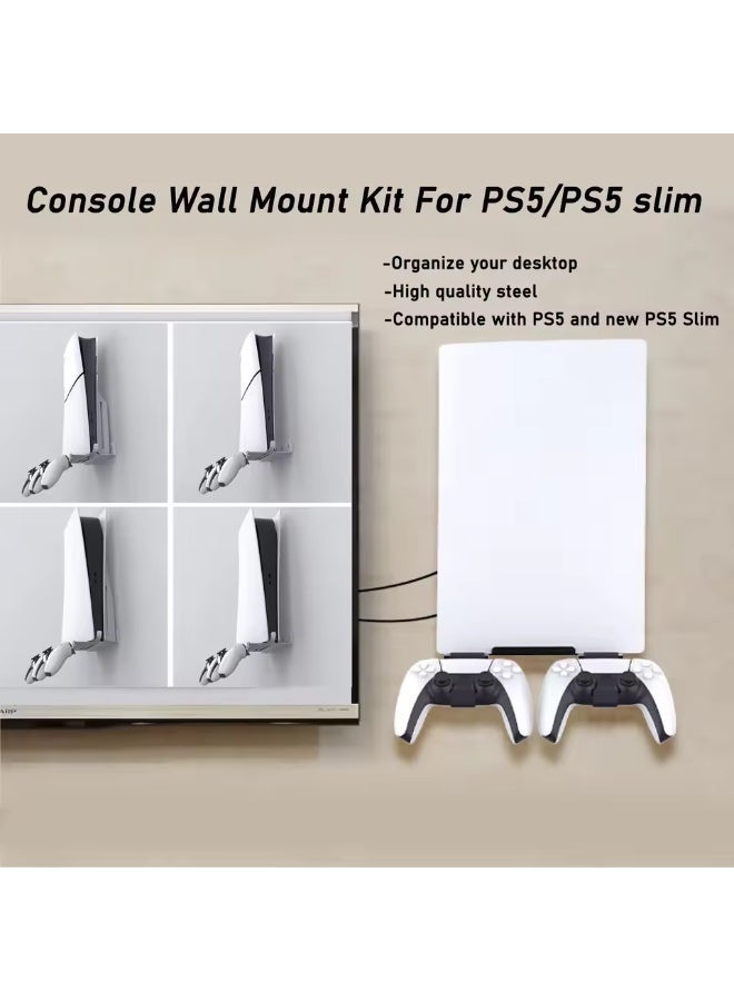 Steel Wall Mount for PS5 & PS5 Pro /Slim – Strong Design with 2 Controller Storage Brackets– Durable Metal Design - Image 3