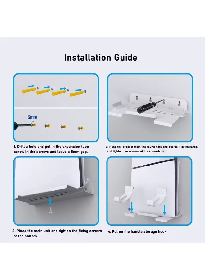 Steel Wall Mount for PS5 & PS5 Pro /Slim – Strong Design with 2 Controller Storage Brackets– Durable Metal Design - Image 4