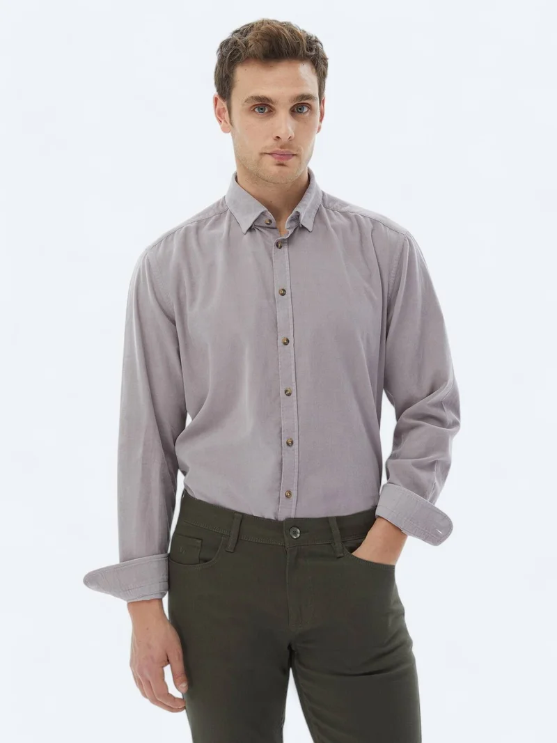 Kip Purple Ribbed Regular Fit Long Weaving Casual 100% Cotton Shirt