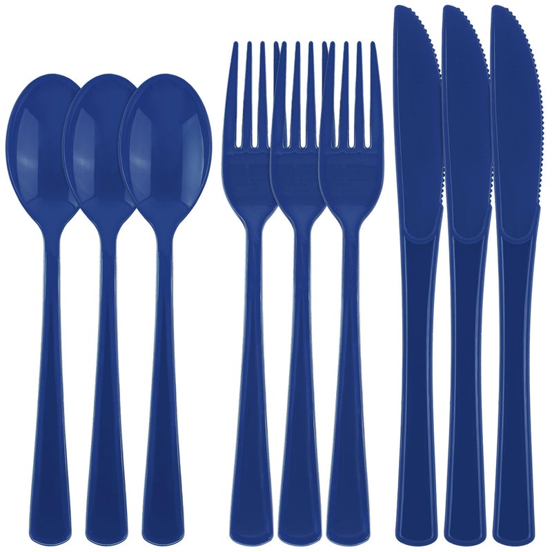 Kochorie 300 Pieces Dark Blue Plastic Silverware Heavy Duty Plastic Cutlery Set Heavyweight Disposable Flatware Includes Spoons Forks Knifes for Birthday Party Prom Night Wedding Dinner