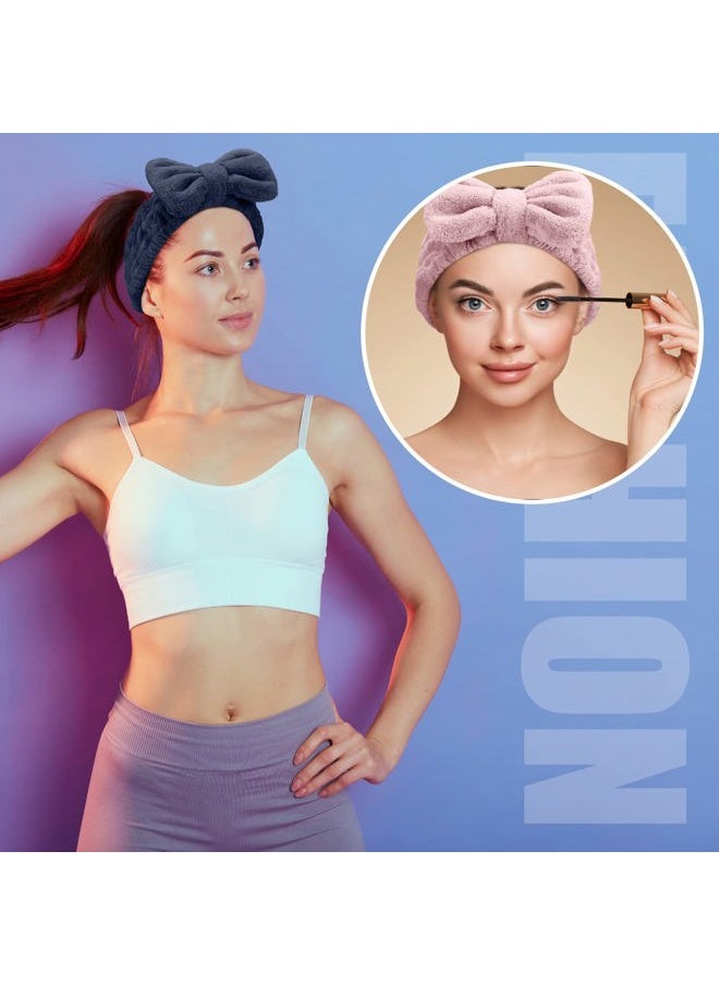 Chuangdi 4 Pcs Microfiber Headband Spa Wristbands and Wrist Bands for Washing Face Cuffs Towel Wristbands Hair Headband Face Wash Cuffs for Women Makeup(Pink, Blue)  - Image 4